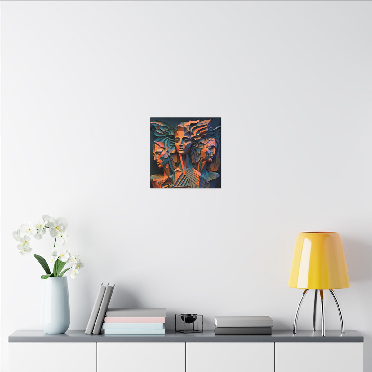 The Three Voices – Sculptural Geometric Triple Portrait Canvas Print