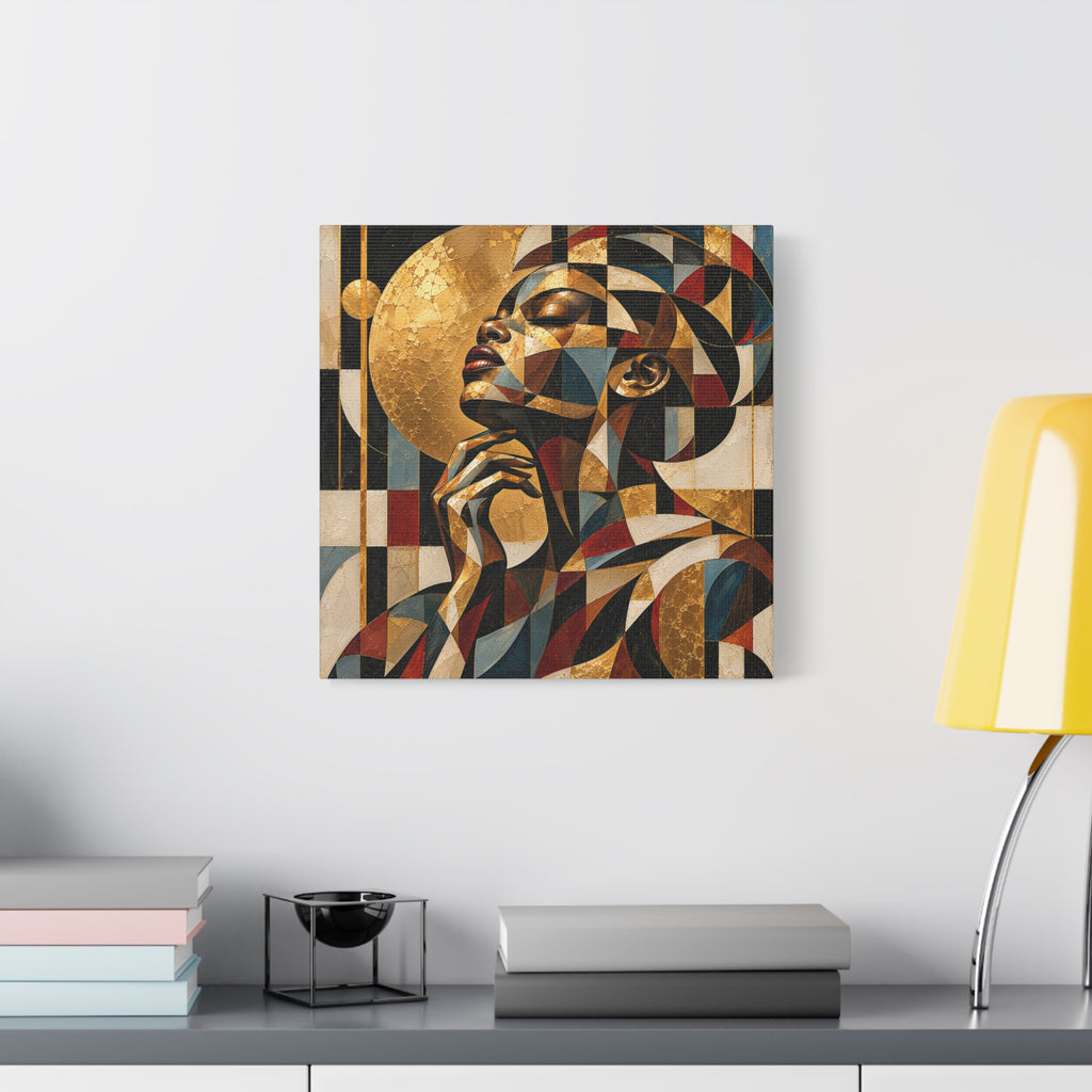 Moonlit Reverie — Gilded Cubist Woman Portrait