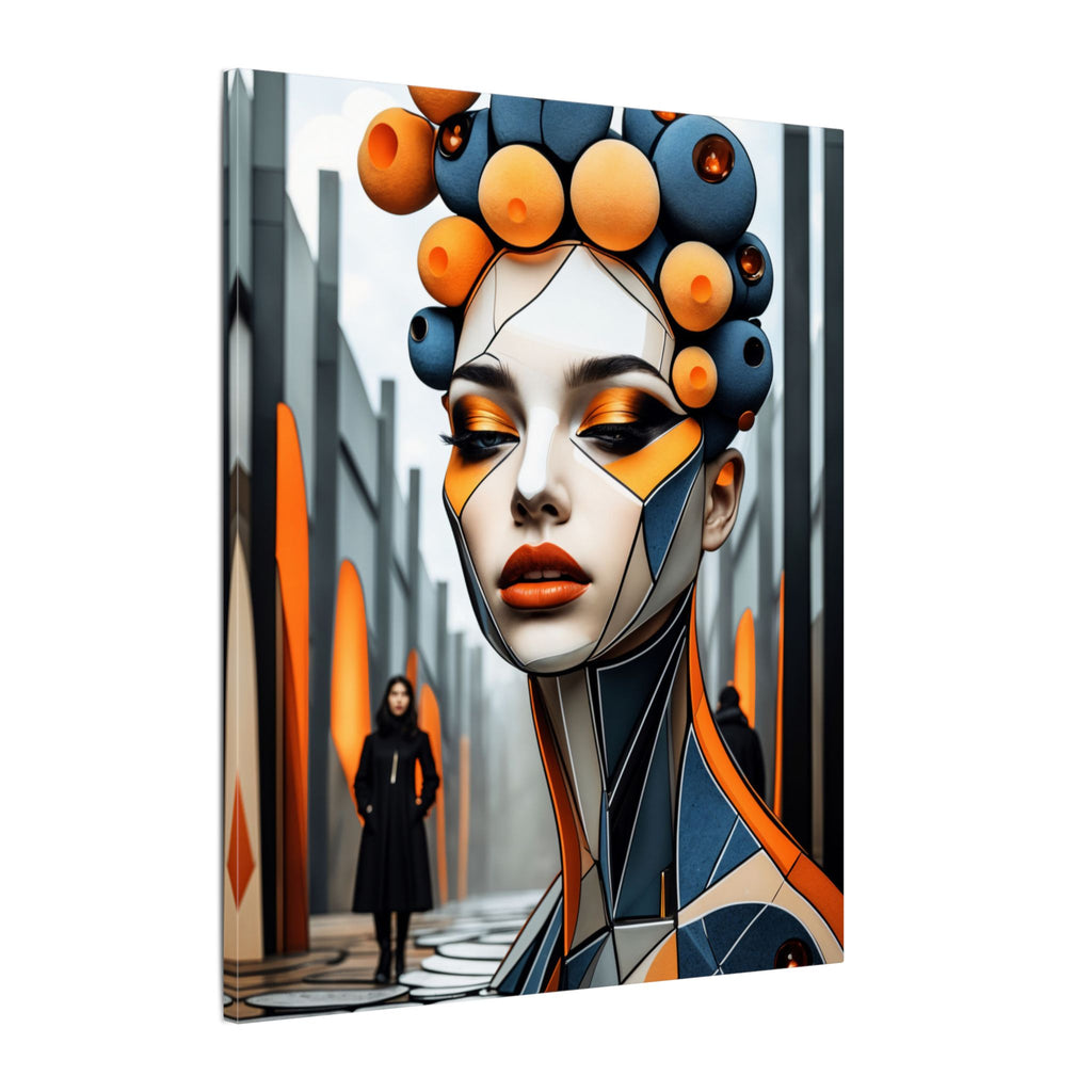 Orbital Crown – Futurist Geometric Female Portrait Canvas Print