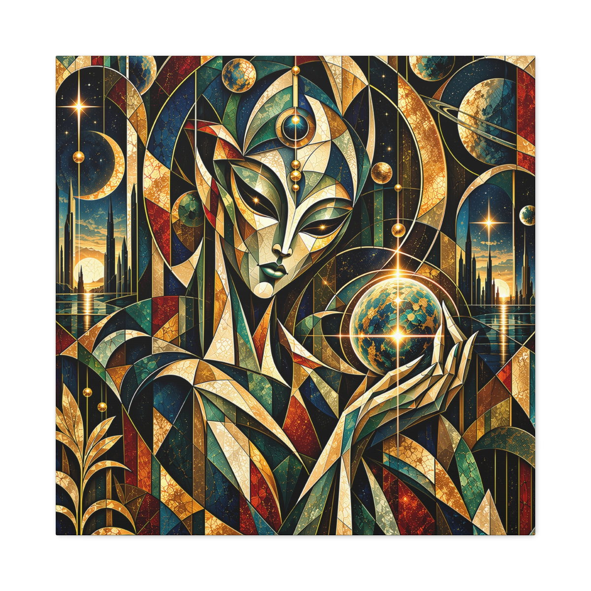 Keeper of Worlds — Futuristic Celestial Portrait Wall Art