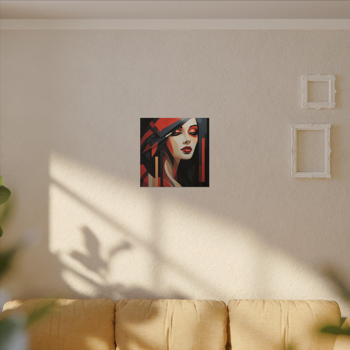 Red Interval – Modern Geometric Female Portrait Canvas Print