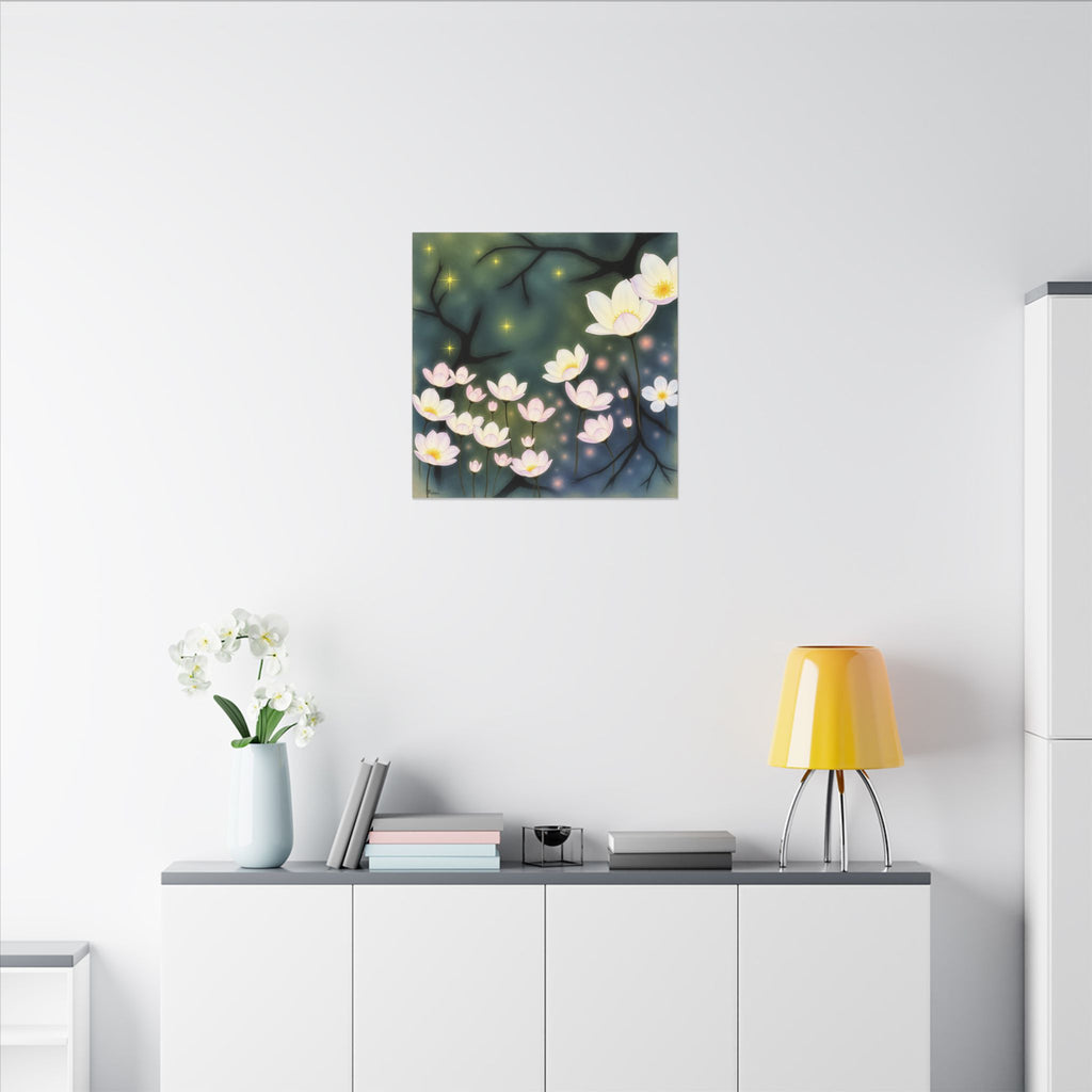 Where the Light Blooms – Dreamlike Floral Night Canvas Print