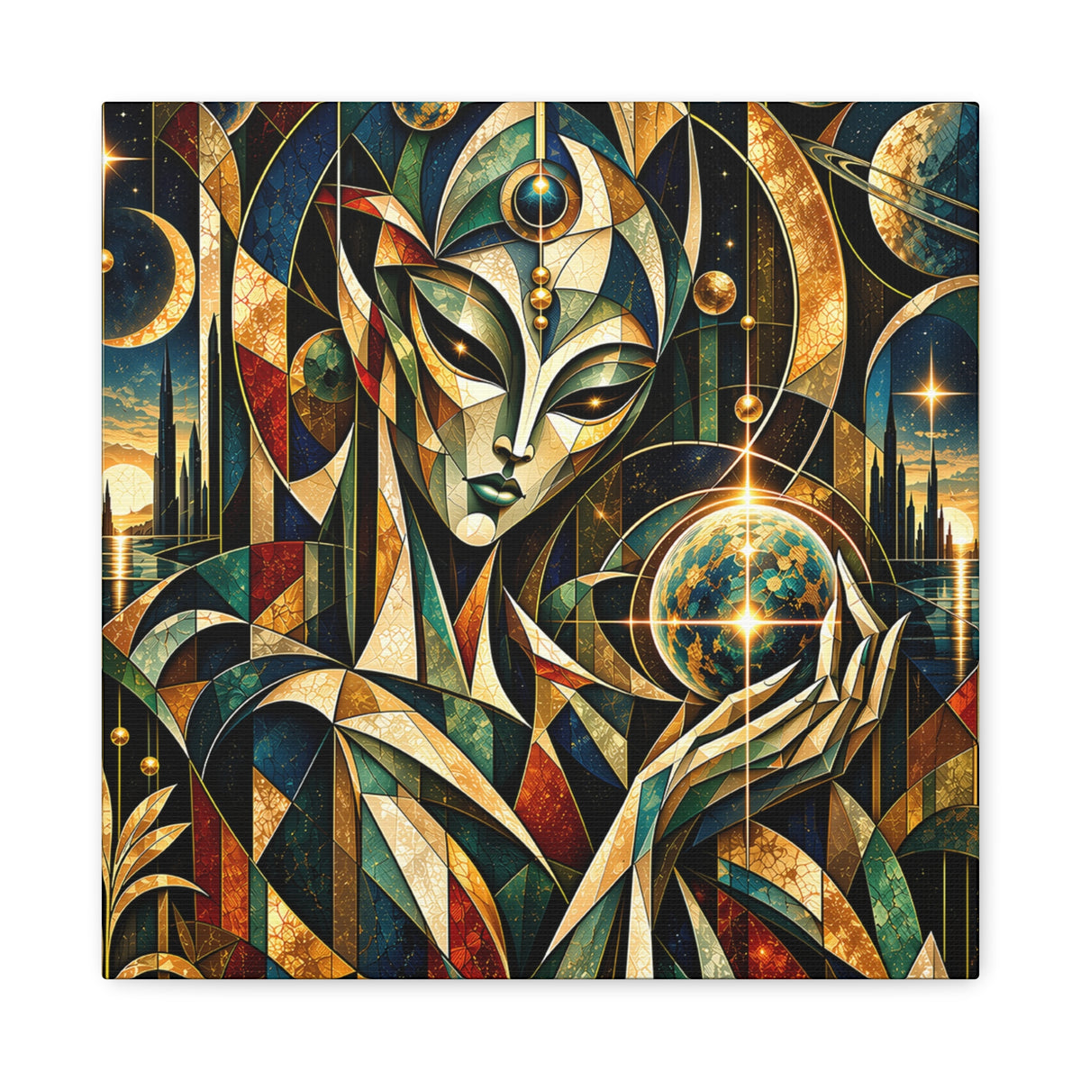 Keeper of Worlds — Futuristic Celestial Portrait Wall Art