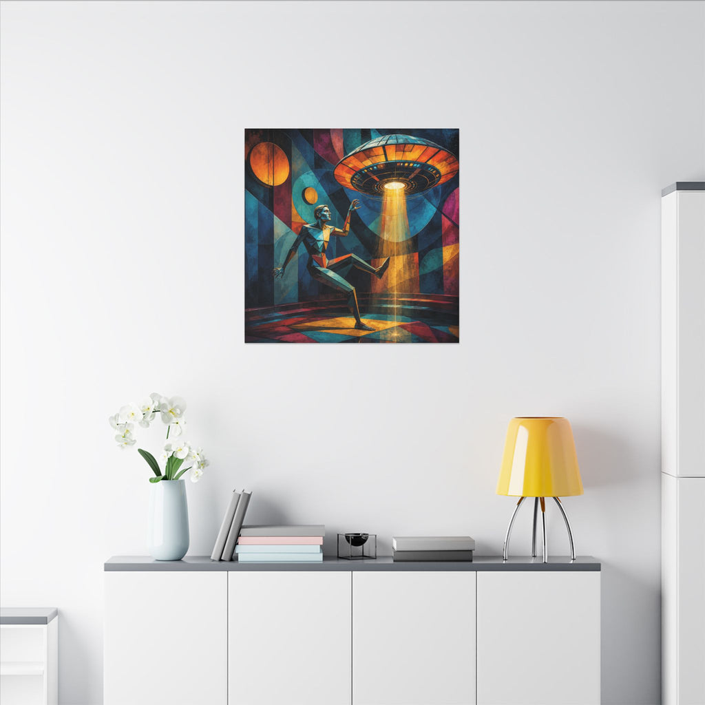 Suspended Signal – Retro Futurist UFO Geometric Canvas Print
