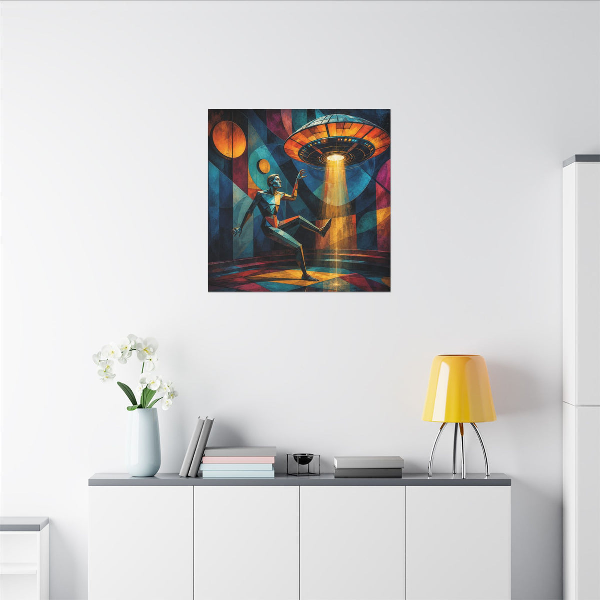 Suspended Signal – Retro Futurist UFO Geometric Canvas Print