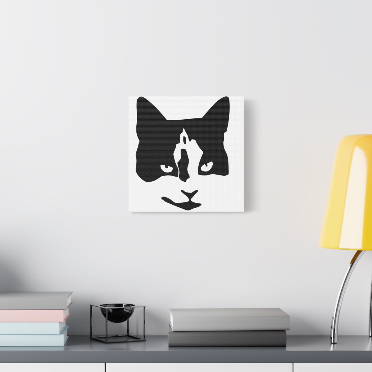 Black Mask – Minimal Black and White Abstract Cat Face Canvas Print