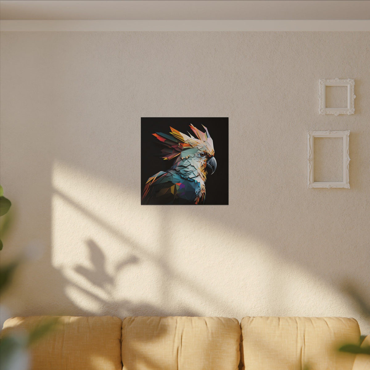 Crowned Instinct – Geometric Cockatoo Portrait Canvas Print
