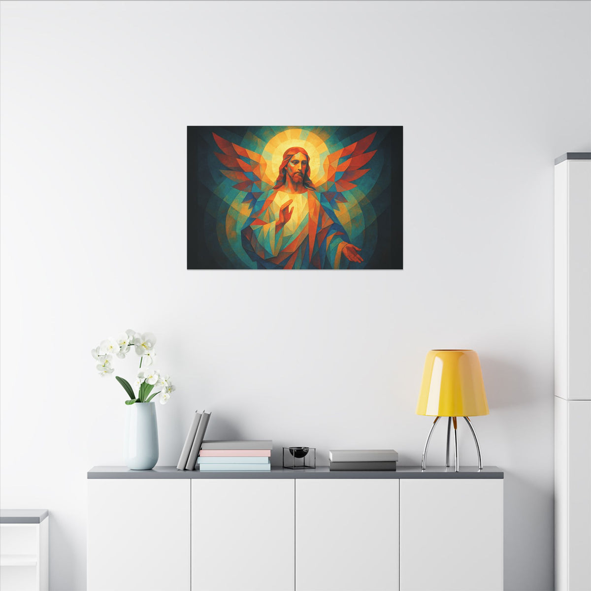Radiant Mercy – Geometric Jesus Portrait Canvas Print