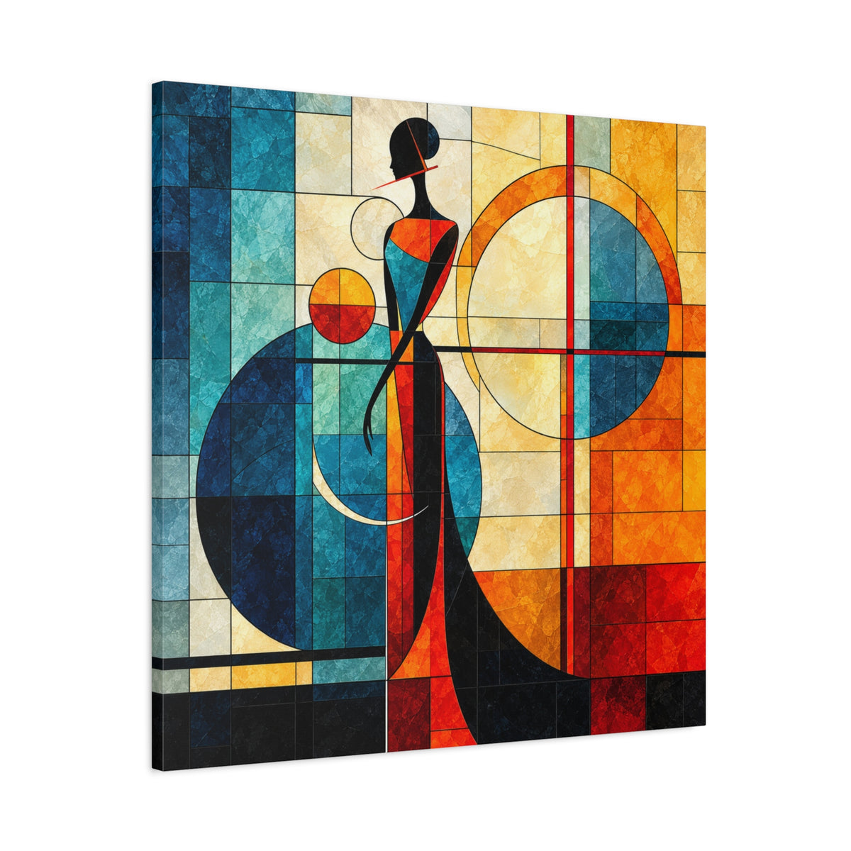 Solar Silhouette — Art Deco Stained Glass Woman Canvas