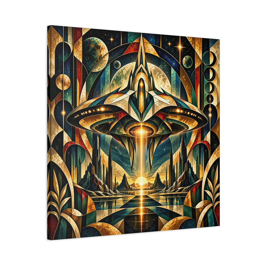 Arrival at the Golden Horizon — Futuristic Celestial Landscape Wall Art