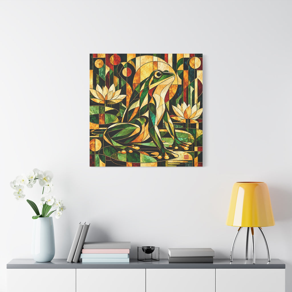 The Golden Witness | Art Deco Stained Glass Frog Art
