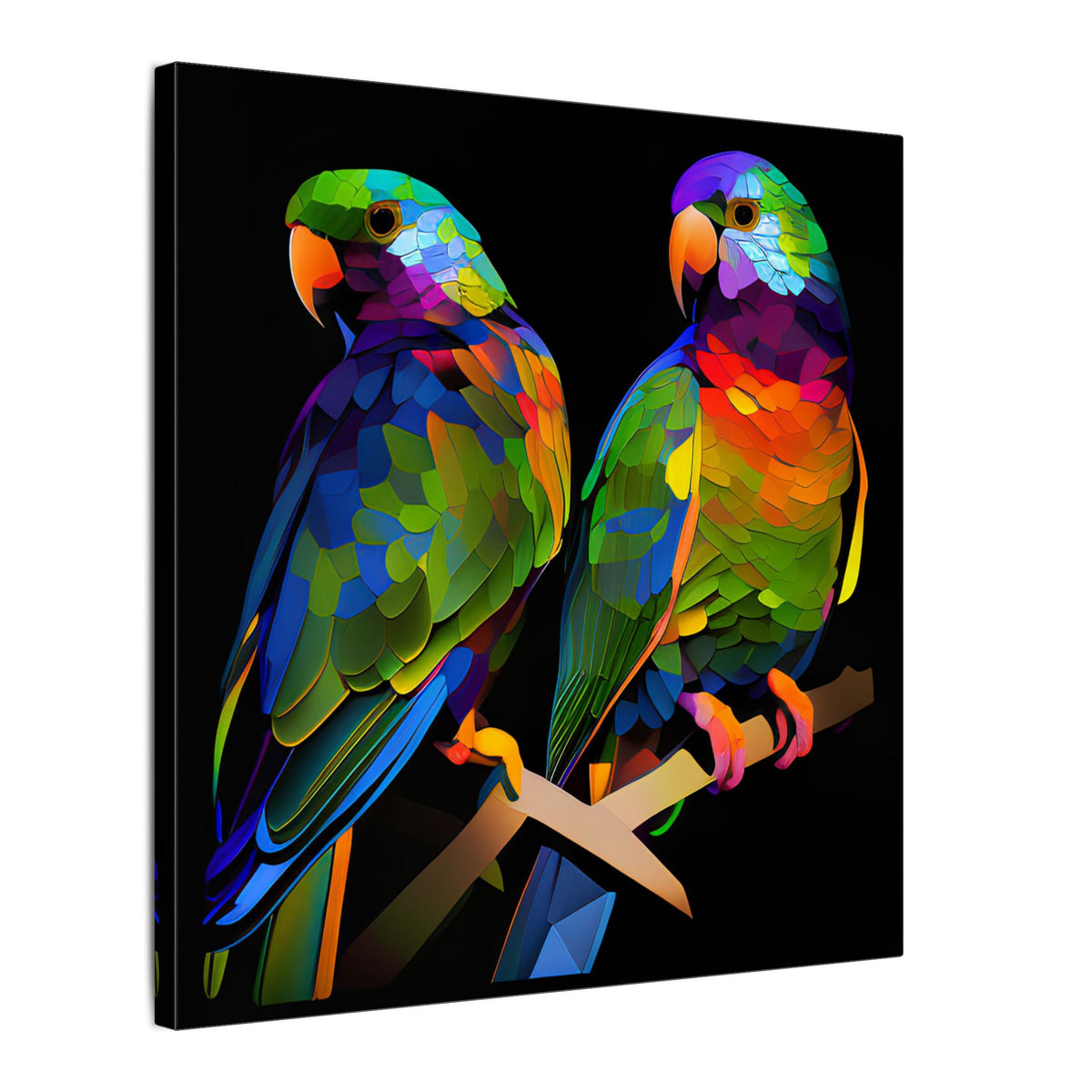 Electric Pair – Colorful Geometric Parrot Canvas Print