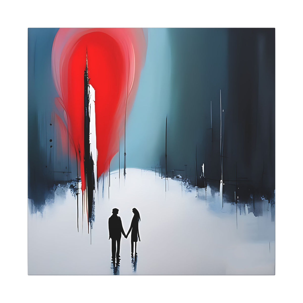 Under the Red Sky – Abstract Couple Silhouette Canvas Print