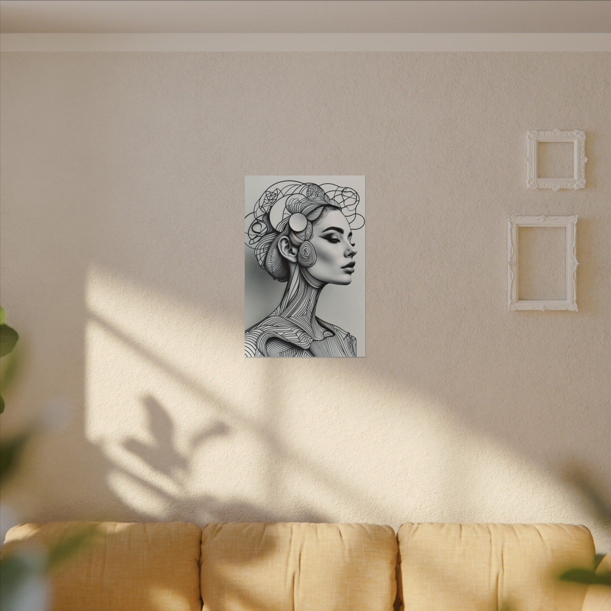 Lines of Becoming – Monochrome Futurist Line Portrait Canvas Print