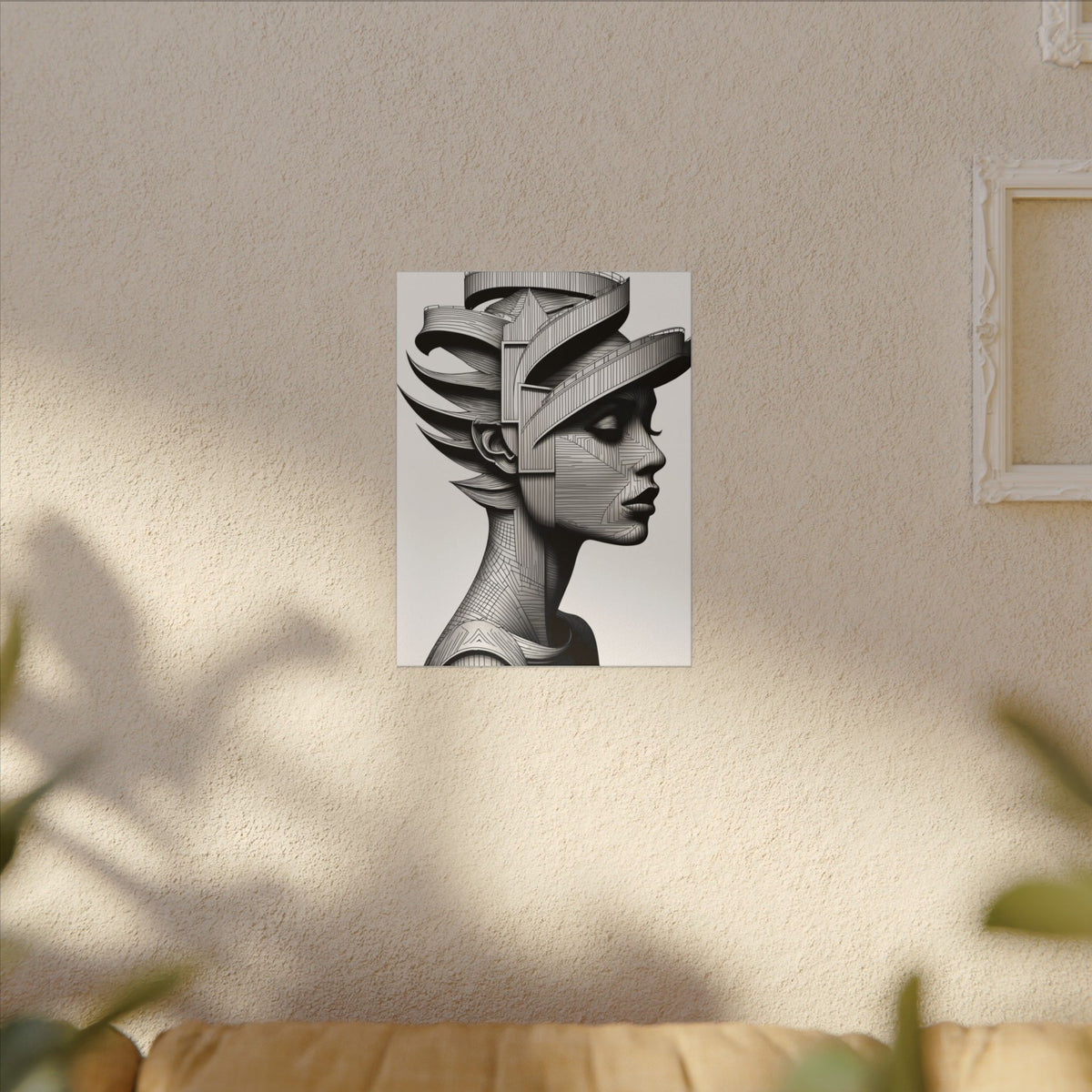 Architecture of Thought – Monochrome Futurist Portrait Canvas Print