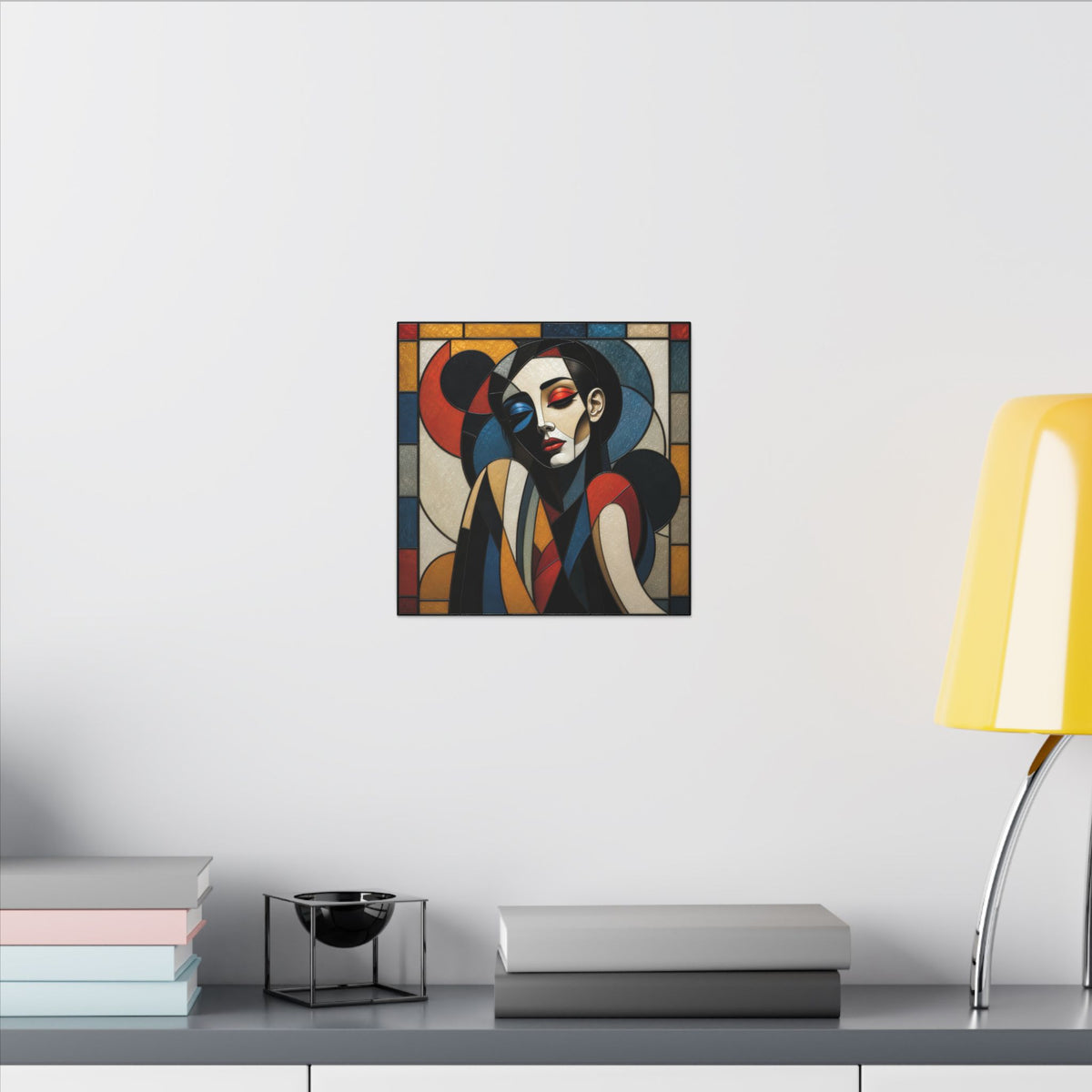 Split Between Colors – Geometric Stained Glass Woman Portrait Canvas Print