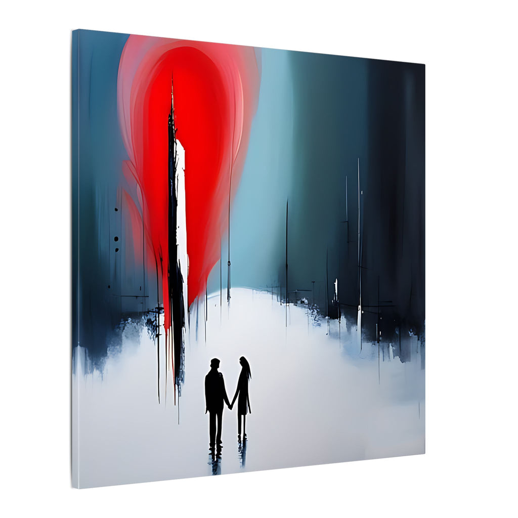 Under the Red Sky – Abstract Couple Silhouette Canvas Print