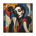 Split Between Colors – Geometric Stained Glass Woman Portrait Canvas Print