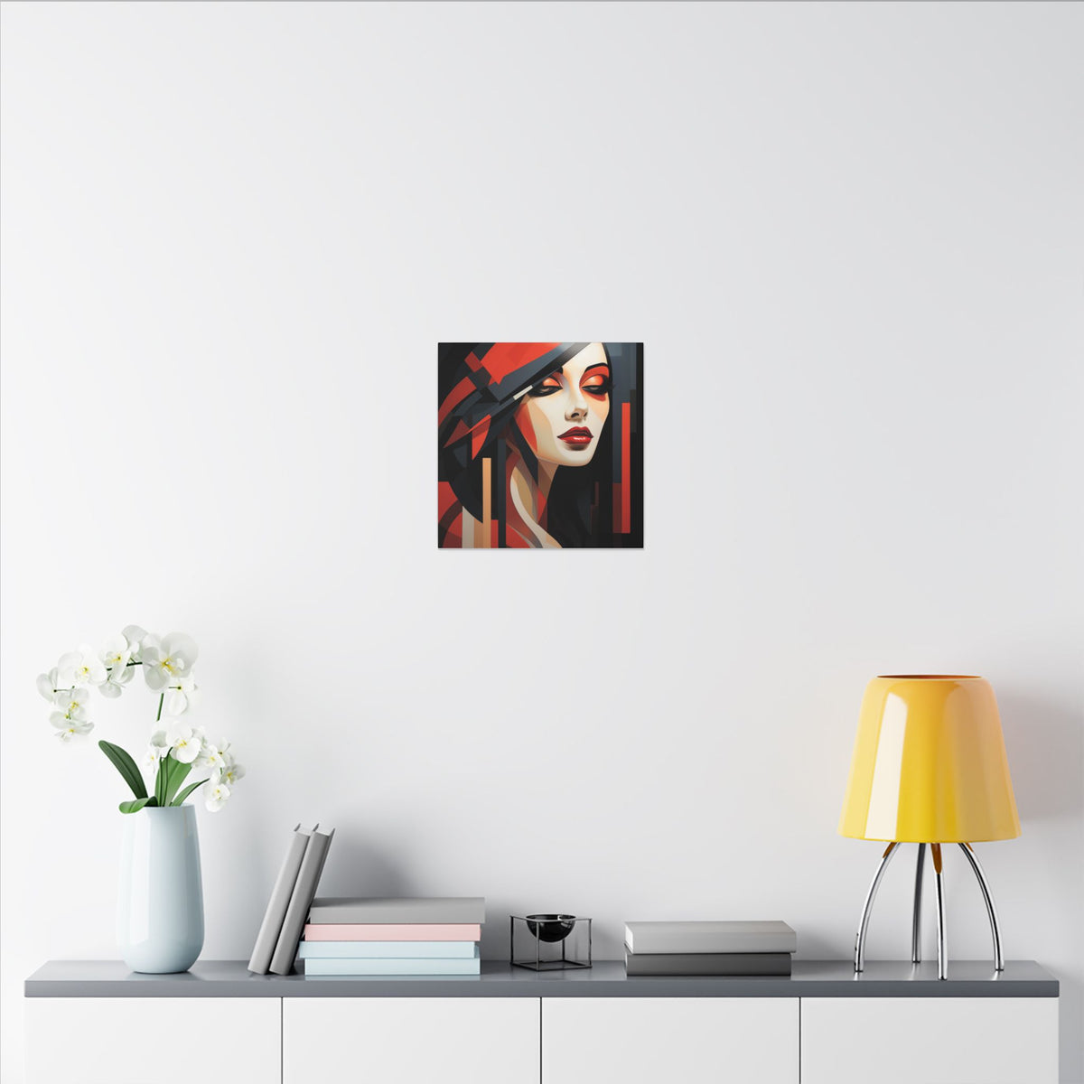 Red Interval – Modern Geometric Female Portrait Canvas Print