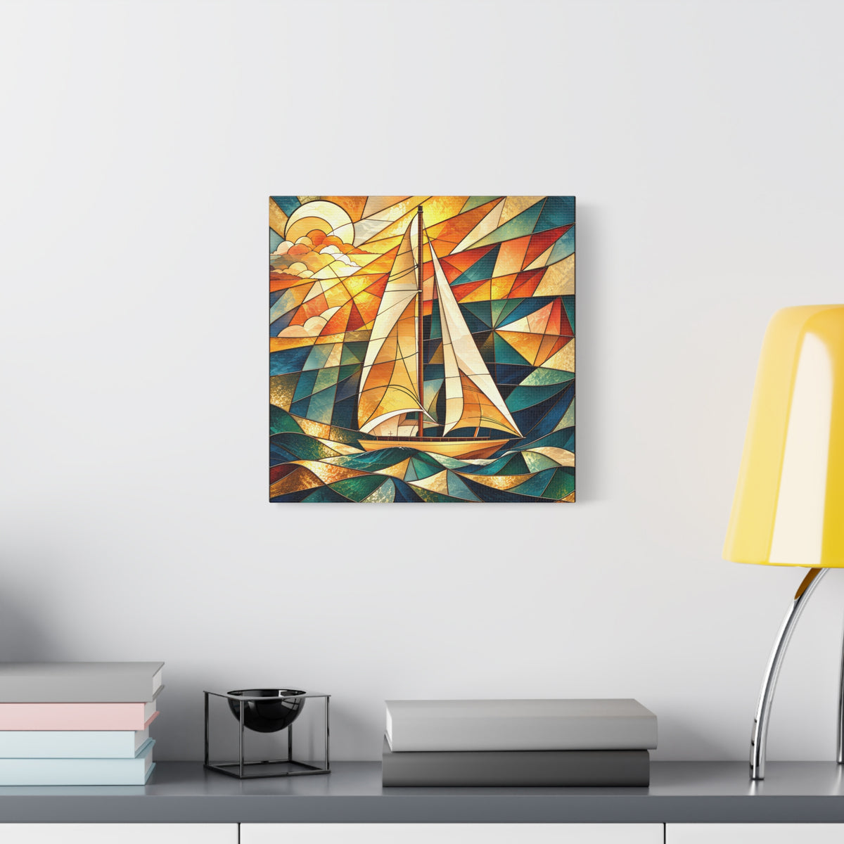 Golden Passage — Stained Glass Sailboat Fine Art Print