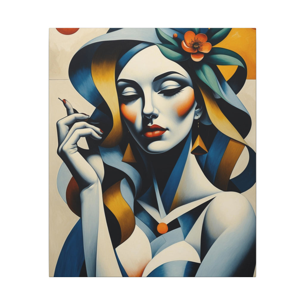 Blue Reverie – Geometric Female Portrait Canvas Print