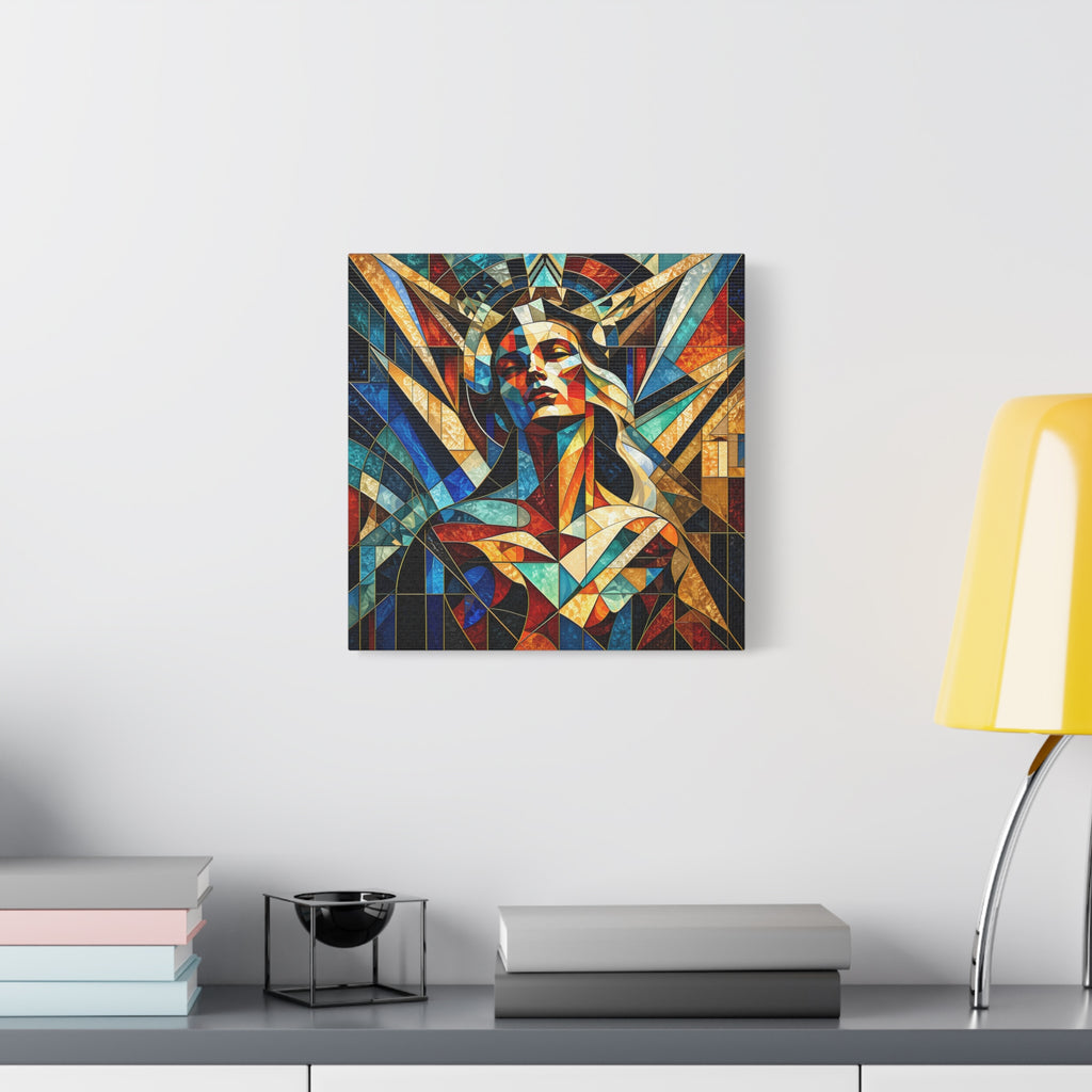 Built Like a Myth – Geometric Figurative Stained Glass Portrait Canvas Print