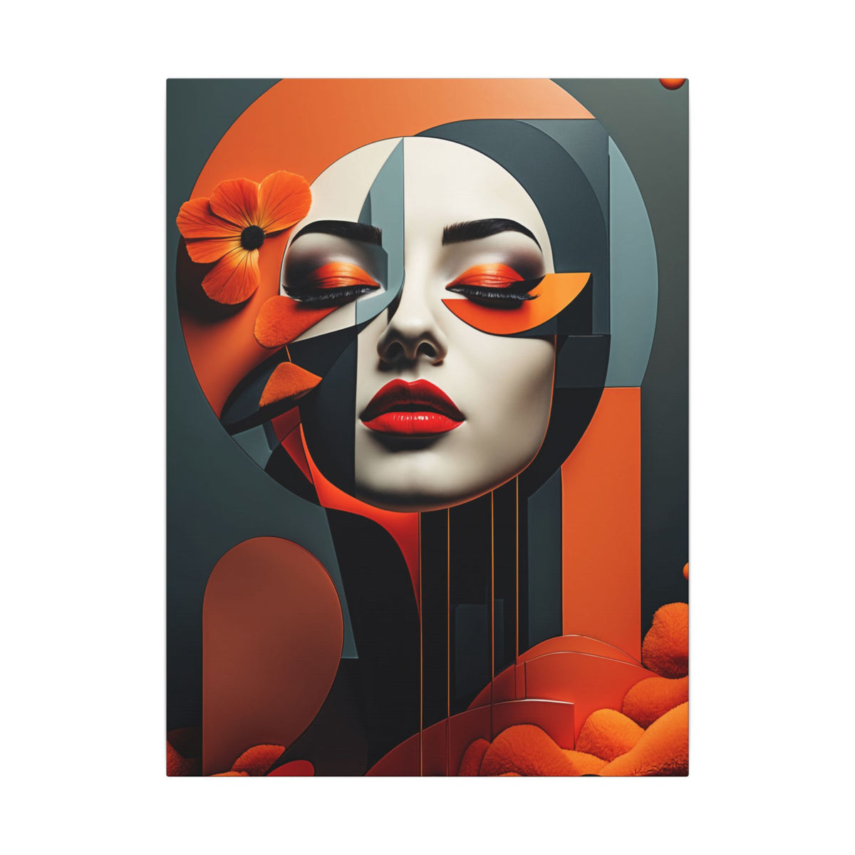 Ember Bloom – Geometric Floral Female Portrait Canvas Print