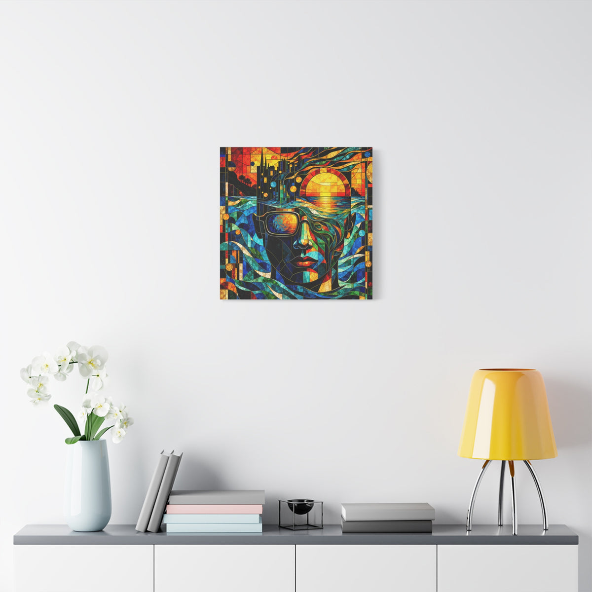 Sunset in His Eyes - Stained-Glass Sunset Portrait Canvas