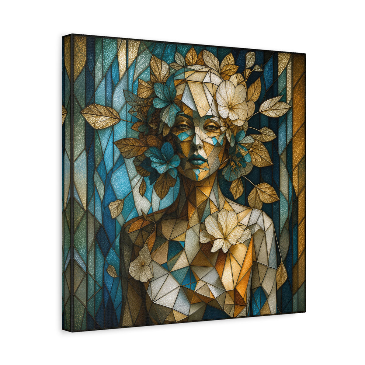Where She Blooms — Modern Floral Stained Glass Woman Wall Art