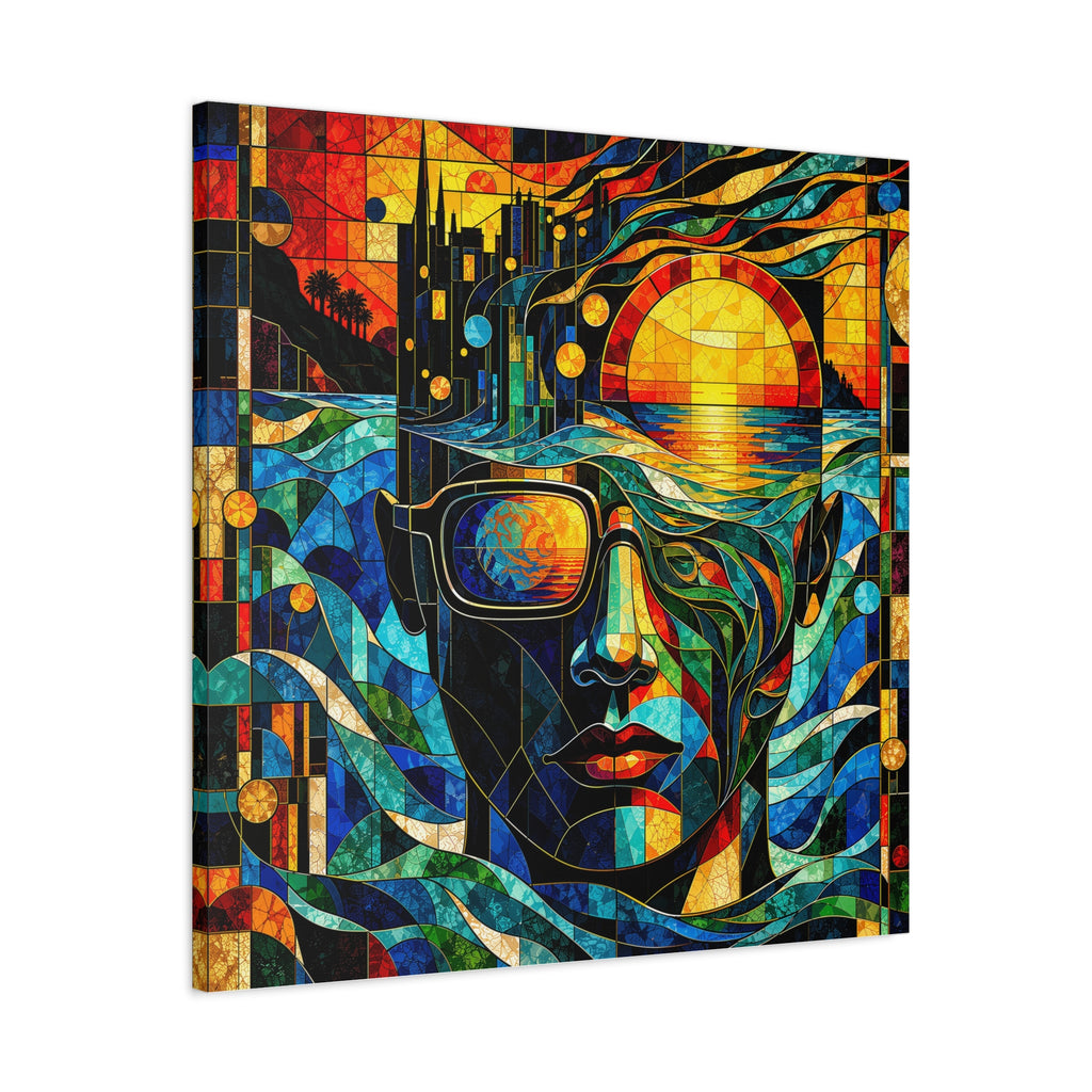 Sunset in His Eyes - Stained-Glass Sunset Portrait Canvas