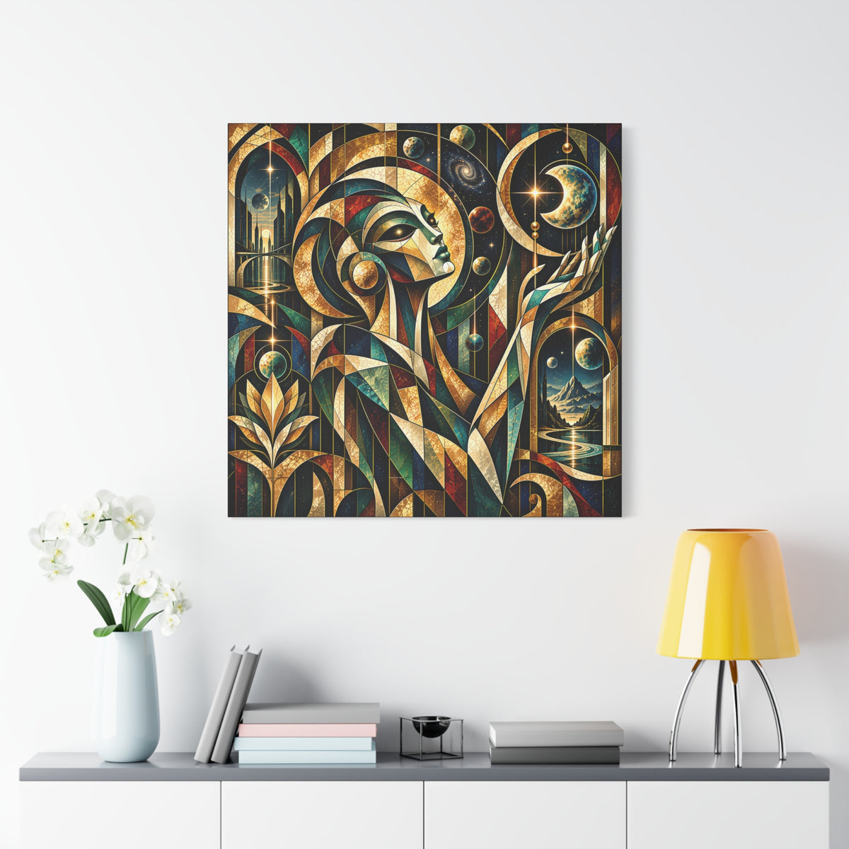 Oracle of the Golden Cosmos — Futuristic Celestial Portrait Wall Art