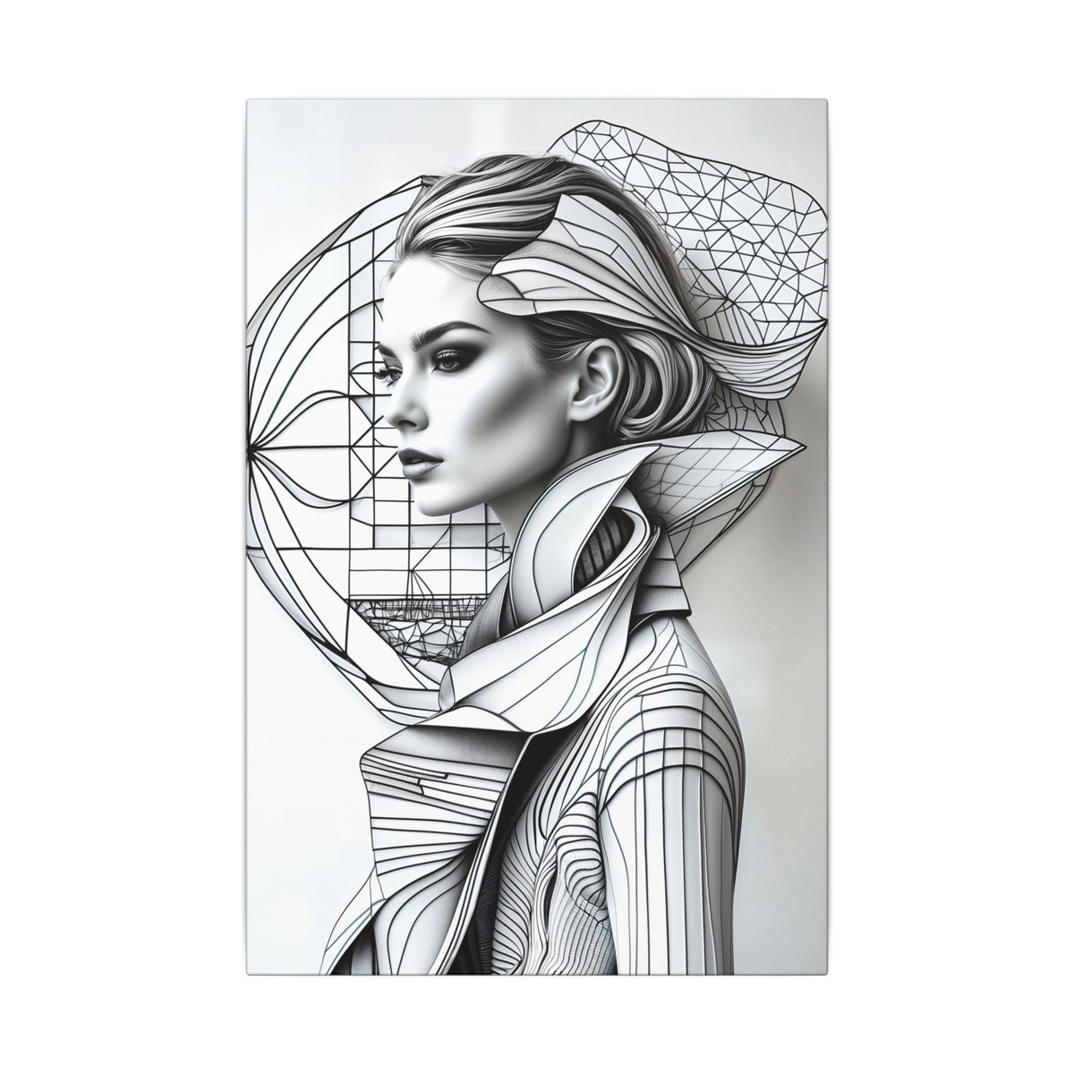 Form of Becoming – Monochrome Futurist Female Portrait Canvas Print