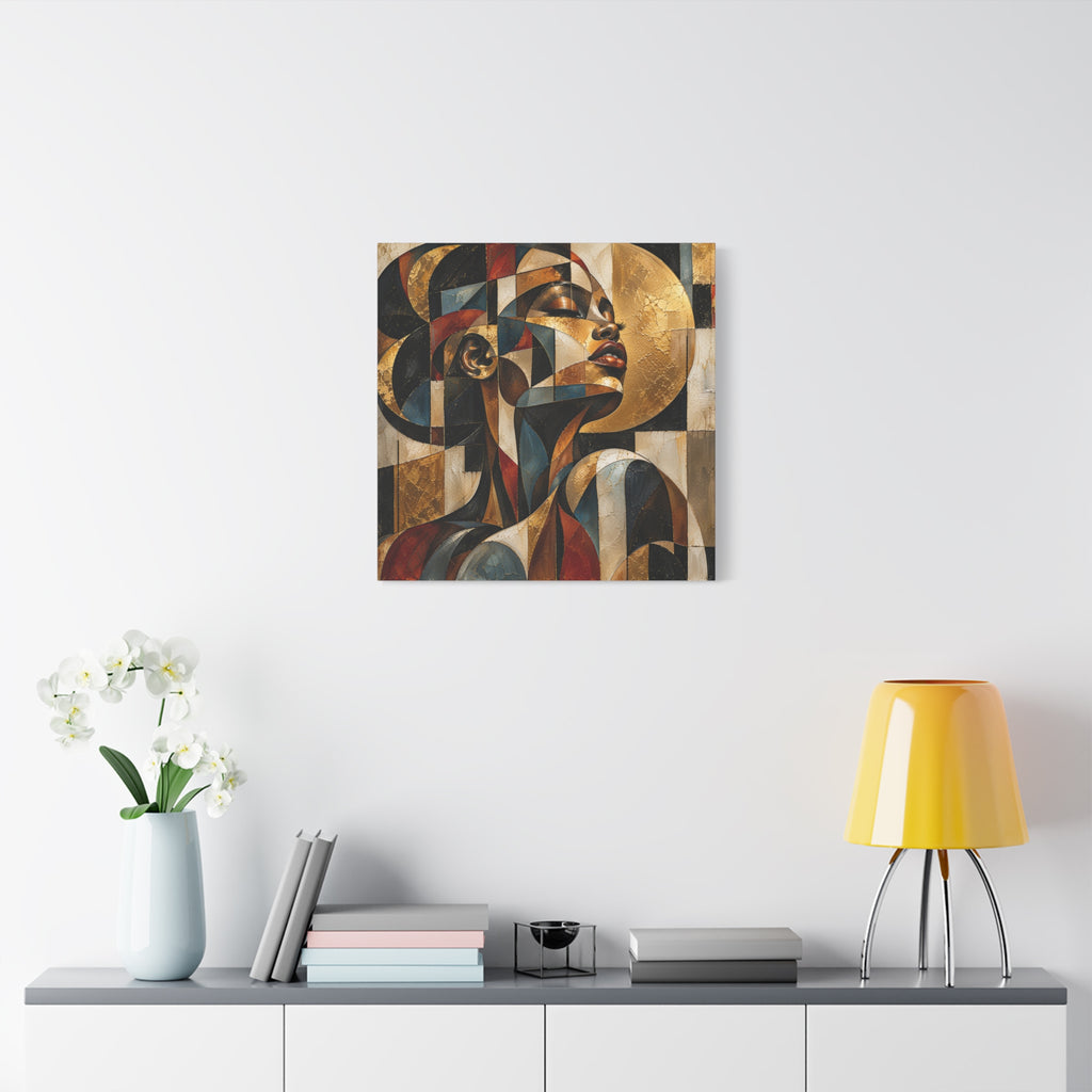 Gilded Perspective — Modern Cubist Woman Portrait Wall Art