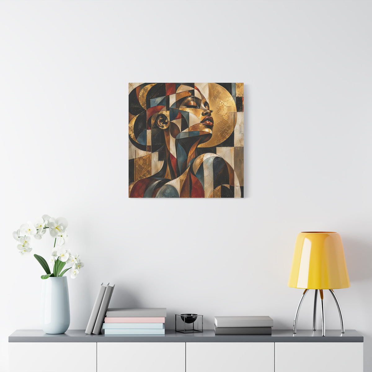 Gilded Perspective — Modern Cubist Woman Portrait Wall Art