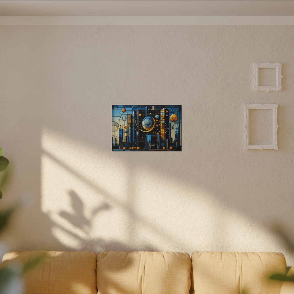 Celestial City – Futurist Stained Glass Geometric Cityscape Canvas Print