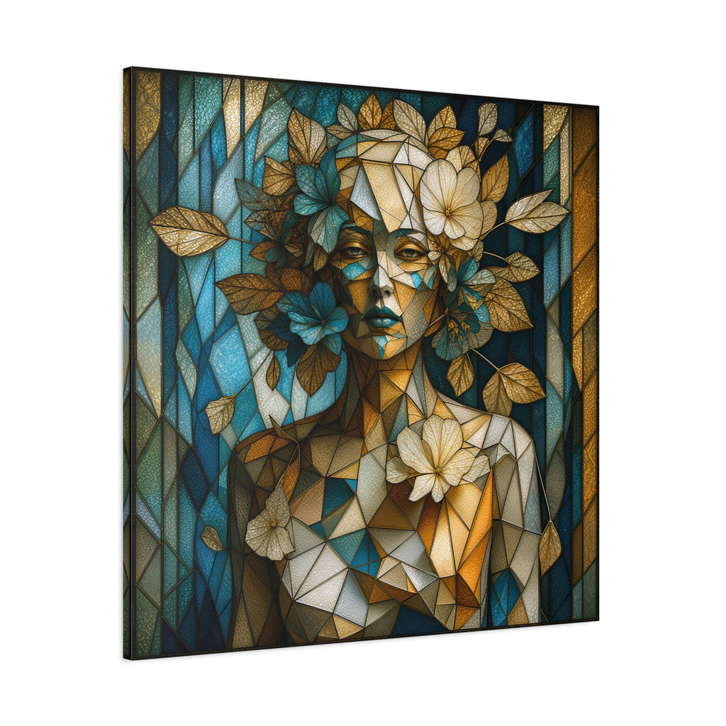 Where She Blooms — Modern Floral Stained Glass Woman Wall Art