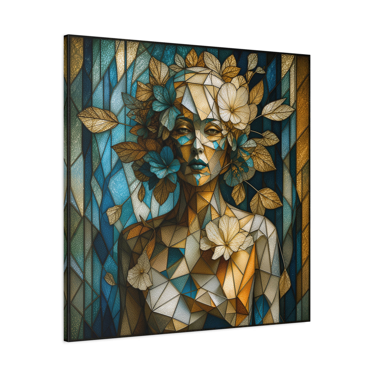 Where She Blooms — Modern Floral Stained Glass Woman Wall Art