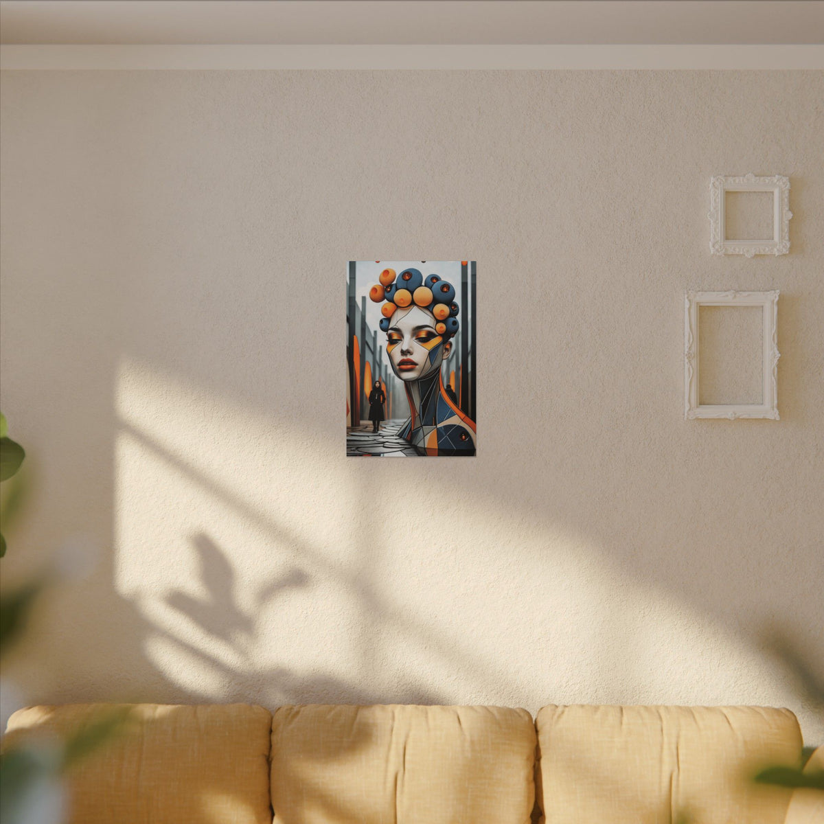 Orbital Crown – Futurist Geometric Female Portrait Canvas Print
